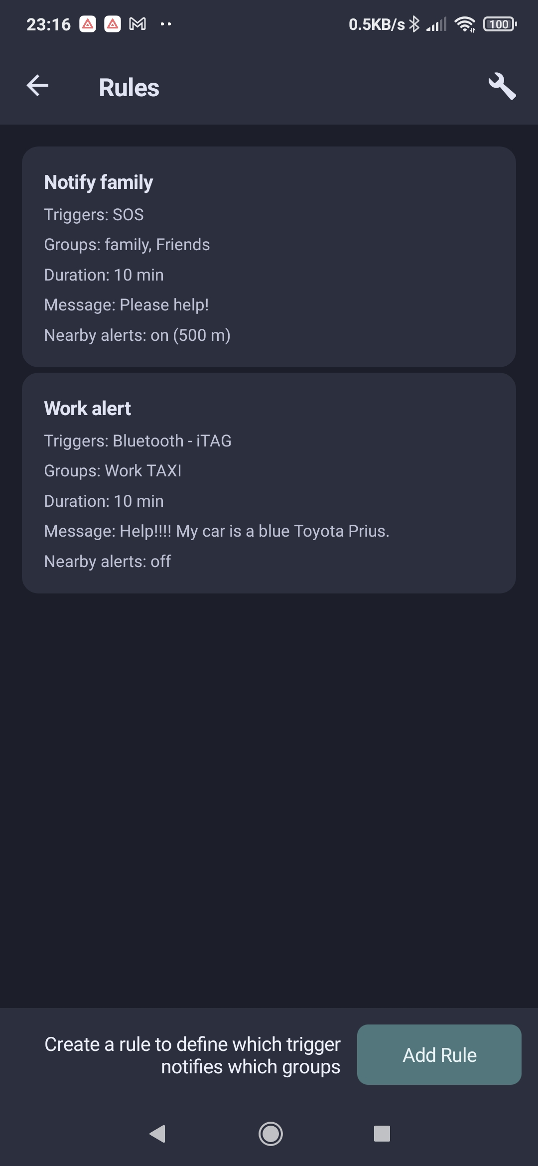 Alert rules list
